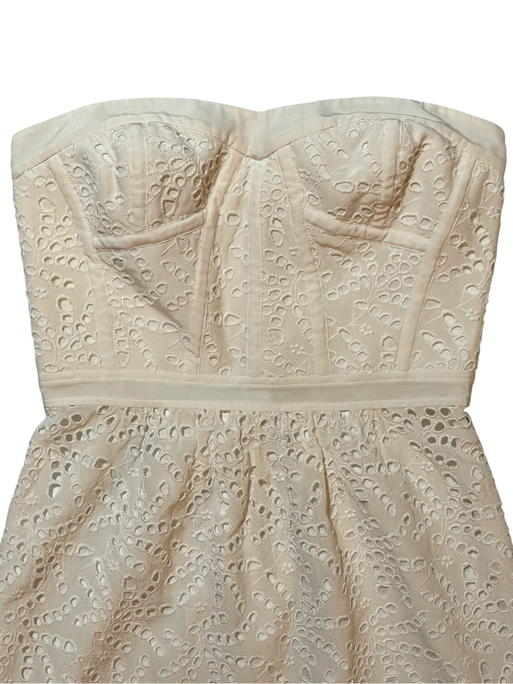 REBECCA TAYLOR Off White Strapless Eyelet Mini Dress US 2 - Picture 3 of 12